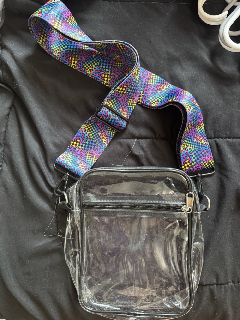 Clear PVC Crossbody Bag with Multicolor Strap